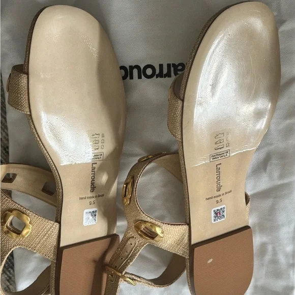 **NIB** Larroude Milan Flat Sandal In Beige Raffia - Picture 9 of 14